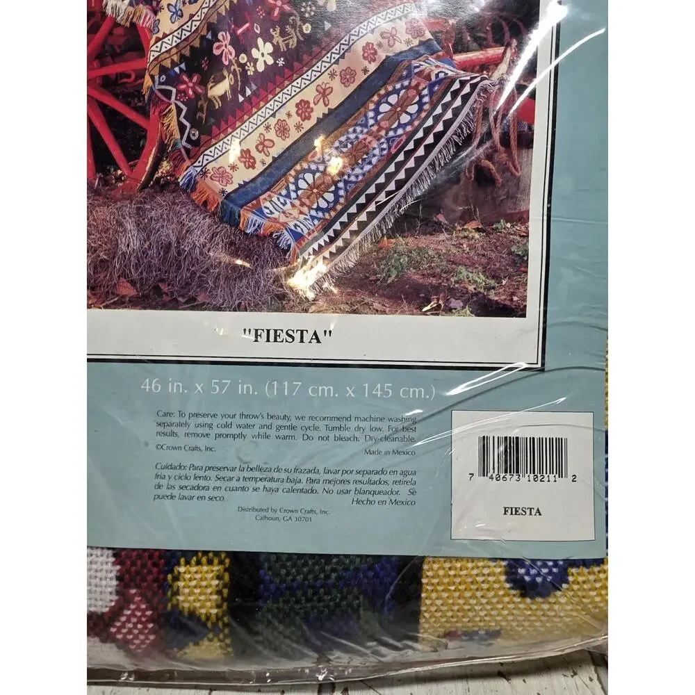 Vtg Jacquard Fiesta Woven Tapestry Throw Blanket 46